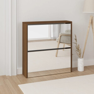 vidaXL Schoenenkast met spiegel 2-laags 63x17x67 cm bruineiken
