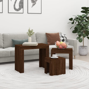 vidaXL 3-delige Tafeltjesset bewerkt hout bruin eikenkleur