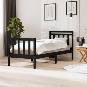 vidaXL Bedframe massief hout zwart 75x190 cm
