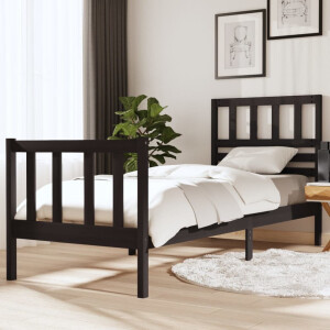 vidaXL Bedframe massief hout zwart 75x190 cm