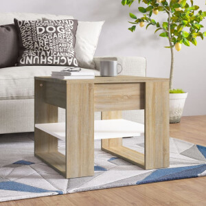 vidaXL Salontafel 55,5x55x45cm bewerkt hout wit en sonoma eikenkleurig