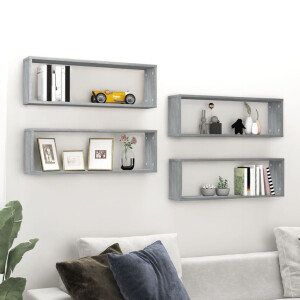 vidaXL Wandschappen kubus 4 st 80x15x26,5 cm bewerkt hout grijs sonoma