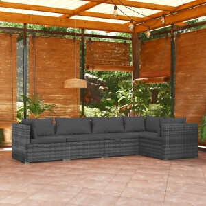 vidaXL 5-delige Loungeset met kussens poly rattan grijs