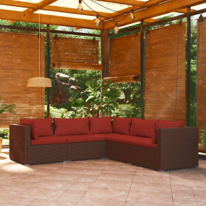 vidaXL 5-delige Loungeset met kussens poly rattan bruin