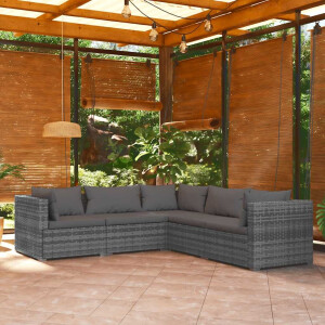 vidaXL 5-delige Loungeset met kussens poly rattan grijs