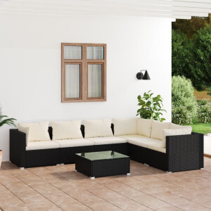vidaXL 7-delige Loungeset met kussens poly rattan zwart