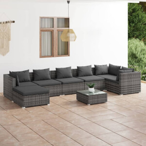 vidaXL 8-delige Loungeset met kussens poly rattan grijs