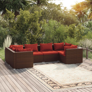 vidaXL 6-delige Loungeset met kussens poly rattan bruin