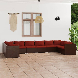 vidaXL 10-delige Loungeset met kussens poly rattan bruin