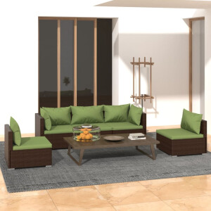 vidaXL 5-delige Loungeset met kussens poly rattan bruin