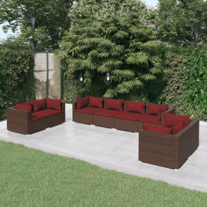 vidaXL 8-delige Loungeset met kussens poly rattan bruin