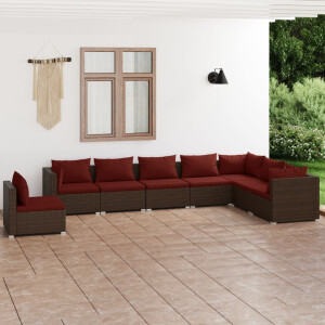 vidaXL 8-delige Loungeset met kussens poly rattan bruin