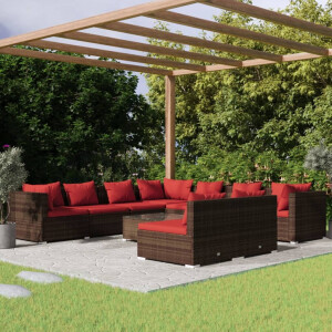vidaXL 10-delige Loungeset met kussens poly rattan bruin