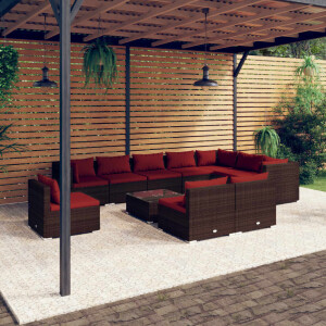 vidaXL 11-delige Loungeset met kussens poly rattan bruin