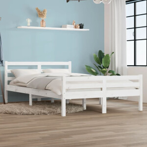 vidaXL Bedframe massief hout wit 135x190 cm