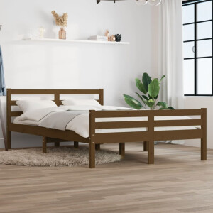 vidaXL Bedframe massief hout honingbruin 135x190 cm