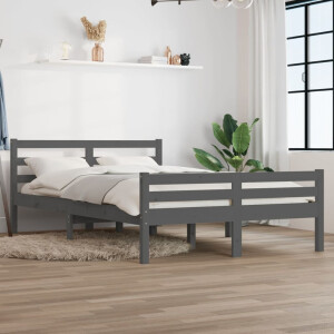 vidaXL Bedframe massief hout grijs 150x200 cm