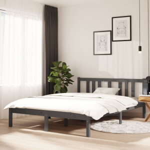 vidaXL Bedframe massief hout grijs 135x190 cm