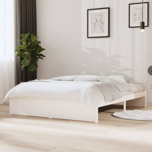 vidaXL Bedframe massief hout wit 135x190 cm