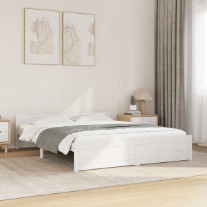 vidaXL Bedframe massief hout wit 135x190 cm