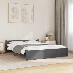 vidaXL Bedframe massief hout grijs 135x190 cm