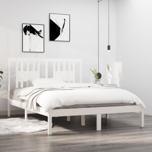 vidaXL Bedframe massief hout wit 135x190 cm