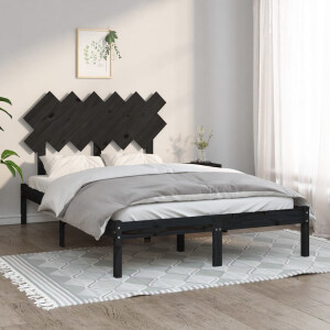 vidaXL Bedframe massief hout zwart 135x190 cm