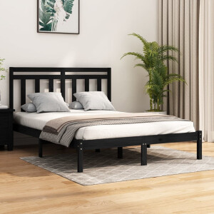 vidaXL Bedframe massief hout zwart 150x200 cm