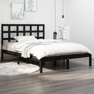 vidaXL Bedframe massief hout zwart 140x190 cm