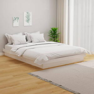 vidaXL Bedframe massief hout wit 135x190 cm