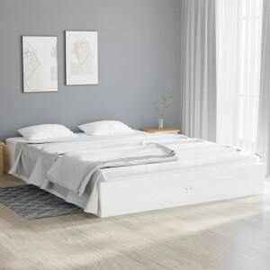 vidaXL Bedframe massief hout wit 135x190 cm