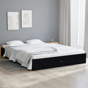 vidaXL Bedframe massief hout zwart 135x190 cm Double