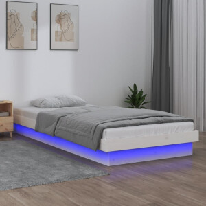 vidaXL Bedframe LED massief hout wit 90x190 cm