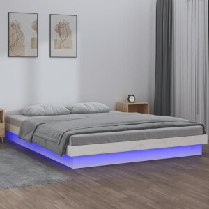 vidaXL Bedframe LED massief hout wit 120x190 cm