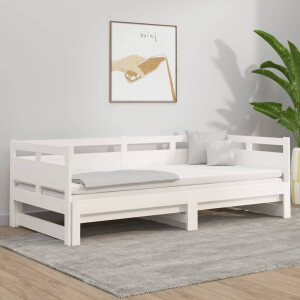 vidaXL Slaapbank uitschuifbaar massief grenenhout wit 2x(80x200) cm