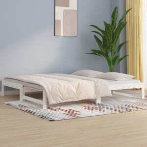 vidaXL Slaapbank uitschuifbaar 2x(80x200) cm massief grenenhout wit