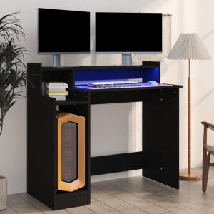 vidaXL Bureau met LED-verlichting 97x45x90 cm bewerkt hout zwart