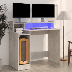 vidaXL Bureau met LED-verlichting 97x45x90 cm bewerkt hout betongrijs