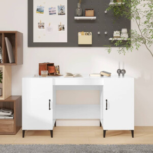 vidaXL Bureau 140x50x75 cm bewerkt hout hoogglans wit