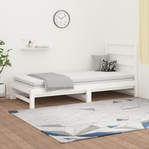 vidaXL Slaapbank uitschuifbaar massief grenenhout wit 2x(90x200) cm