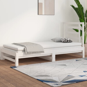 vidaXL Slaapbank uitschuifbaar massief grenenhout wit 2x(90x200) cm