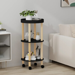 vidaXL Trolley 38x38x82 cm bewerkt hout en massief grenenhout zwart