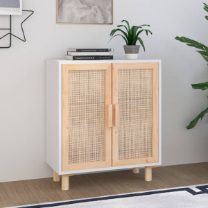 vidaXL Dressoir 60x30x70 cm massief grenenhout en rattan wit