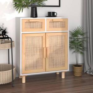 vidaXL Dressoir 60x30x75 cm massief grenenhout en rattan wit