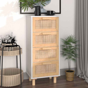 vidaXL Dressoir 40x30x90 cm massief grenenhout en rattan wit