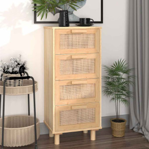 vidaXL Dressoir 40x30x90 cm massief grenenhout en rattan bruin