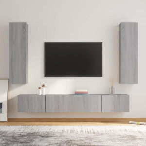 vidaXL 4-delige Tv-meubelset bewerkt hout grijs sonoma eikenkleurig