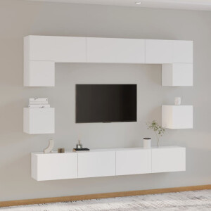 vidaXL 8-delige Tv-meubelset bewerkt hout wit