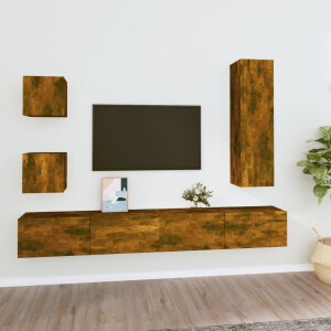 vidaXL 5-delige Tv-meubelset bewerkt hout gerookt eikenkleurig