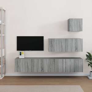 vidaXL 4-delige Tv-meubelset bewerkt hout grijs sonoma eikenkleurig